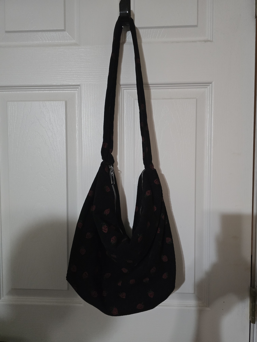 Strawberry Print Corduroy Hobo Shoulder Bag